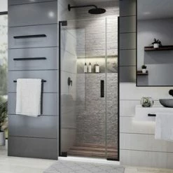 Deals 🎉 DreamLine Elegance Plus 72 x 34-3/4 in. Frameless Pivot Shower Door in Satin Black 🔔