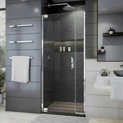 Promo ❤️ DreamLine Elegance Plus 72 x 30-3/4 in. Frameless Pivot Shower Door in Polished Chrome 👏