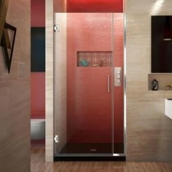 Budget ⭐ DreamLine Unidoor Plus 35 in. Frameless Hinged Shower Door with Clear Tempered Glass in Polished Chrome 🌟