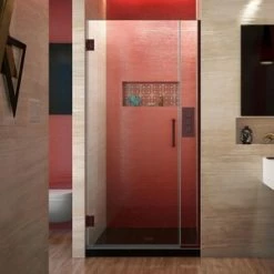 Budget 🔔 DreamLine Unidoor Plus 35 in. Frameless Hinged Shower Door with Clear Tempered Glass in Oil Rubbed Bronze 🛒