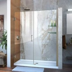 Wholesale 👍 DreamLine Unidoor 59 in. Frameless Hinged Shower Door with Tempered Glass in Brushed Nickel ⌛