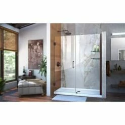 Cheapest 🎁 DreamLine Unidoor 59 in. Frameless Hinged Shower Door with Tempered Glass in Oil Rubbed Bronze 🧨 -DreamLine Sales Store Query 1358