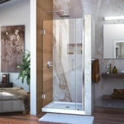 Best Pirce 🤩 DreamLine Unidoor 35 in. Frameless Hinged Shower Door with Clear Glass in Polished Chrome ⌛