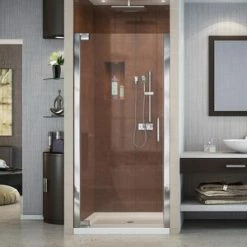 Best Pirce 😉 DreamLine Elegance 34-1/4 in. Frameless Pivot Shower Door with Tempered Glass in Polished Chrome 🎉