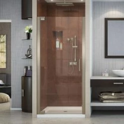 New 👍 DreamLine Elegance 34-1/4 in. Frameless Pivot Shower Door with Tempered Glass in Brushed Nickel ⭐