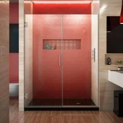 Buy 🌟 DreamLine Unidoor Plus 58-1/2 in. Frameless Hinged Shower Door with Clear Tempered Glass in Brushed Nickel 🔔