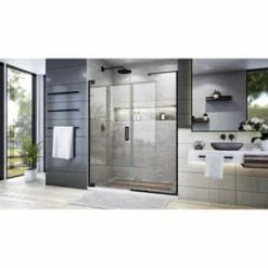 Promo 🤩 DreamLine Elegance Plus 72 x 58-3/4 in. Frameless Pivot Shower Door in Satin Black 🌟 -DreamLine Sales Store Query 1600