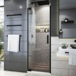 Best Pirce ⌛ DreamLine Elegance Plus 72 x 34-1/2 in. Frameless Pivot Shower Door in Satin Black 🛒 -DreamLine Sales Store Query 1627