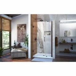 Deals 🎉 DreamLine Unidoor 41 in. Frameless Hinged Shower Door with Clear Glass in Oil Rubbed Bronze ⭐ -DreamLine Sales Store Query 1643