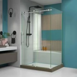 Discount 🎁 DreamLine Enigma-X 76 x 34-1/2 in. Frameless Sliding Shower Door in Brushed Stainless Steel 🥰