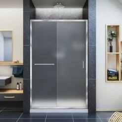 Budget ❤️ DreamLine Infinity-Z 48 in. Frameless Sliding Shower Door with Frosted Glass in Polished Chrome 😉