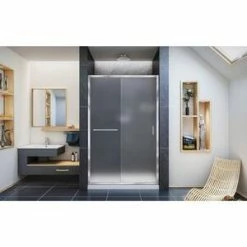 Budget ❤️ DreamLine Infinity-Z 48 in. Frameless Sliding Shower Door with Frosted Glass in Polished Chrome 😉 -DreamLine Sales Store Query 1729