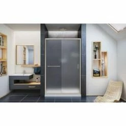 Wholesale 👏 DreamLine Infinity-Z 48 in. Frameless Sliding Shower Door with Frosted Glass in Brushed Nickel 👍 -DreamLine Sales Store Query 1735