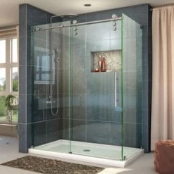 Best reviews of 👏 DreamLine Enigma-Z 60-3/8 in. Frameless Sliding Shower Enclosure with Clear Tempered Glass in Brushed Stainless Steel 😍