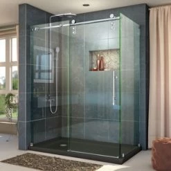 Discount ⭐ DreamLine Enigma-Z 60-3/8 in. Frameless Sliding Shower Enclosure with Clear Tempered Glass in Polished Stainless Steel 👏