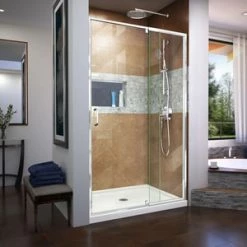 Best Pirce 🎁 DreamLine Flex 48 in. Frameless Pivot Shower Door with Clear Tempered Glass in Polished Chrome 👍
