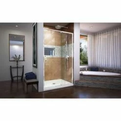Best Pirce 🎁 DreamLine Flex 48 in. Frameless Pivot Shower Door with Clear Tempered Glass in Polished Chrome 👍 -DreamLine Sales Store Query 1837