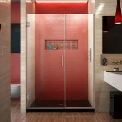 Flash Sale ✨ DreamLine Unidoor Plus 46 in. Frameless Hinged Shower Door with Clear Tempered Glass in Brushed Nickel 🎁