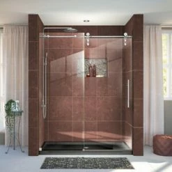 Flash Sale 🥰 DreamLine Enigma-Z 60 in. Frameless Sliding Shower Door with Clear Tempered Glass in Polished Stainless Steel 💯