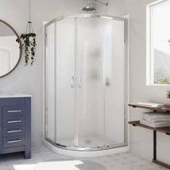 Buy 🔔 DreamLine Prime 33 x 33 in. Semi-Frameless Sliding Shower Enclosure with Clear and Frosted Glass in Polished Chrome 🧨