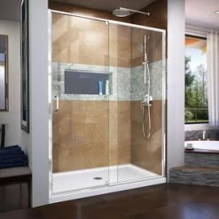 Brand new ⭐ DreamLine Flex 60 in. Frameless Pivot Shower Door with Clear Tempered Glass in Polished Chrome 🤩