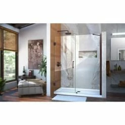 Deals 🔥 DreamLine Unidoor 60 in. Frameless Hinged Shower Door with Tempered Glass in Oil Rubbed Bronze 👏 -DreamLine Sales Store Query 247