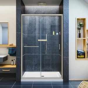 Discount ๐ DreamLine Infinity-Z 48 in. Frameless Sliding Shower Door with Clear Glass in Brushed Nickel ๐งจ 3 Discount ๐ DreamLine Infinity-Z 48 in. Frameless Sliding Shower Door with Clear Glass in Brushed Nickel ๐งจ