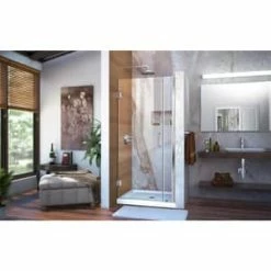 Budget 🛒 DreamLine Unidoor 34 in. Frameless Hinged Shower Door with Clear Glass in Polished Chrome 🎁 -DreamLine Sales Store Query 325
