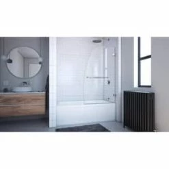 Best Sale 👏 DreamLine Aqua Uno 34 in. Frameless Hinged Tub and Shower Door with Clear Tempered Glass in Polished Chrome 🛒 -DreamLine Sales Store Query 449