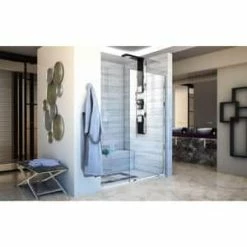Outlet 🔥 DreamLine Linea 34 in. Frameless Shower Door with Clear Tempered Glass in Polished Chrome 🔔 -DreamLine Sales Store Query 482