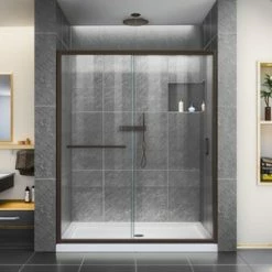 Outlet 🎉 DreamLine Infinity-Z 54 in. Semi-Frameless Sliding Shower Door with Clear Glass in Oil Rubbed Bronze 👏