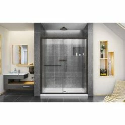 Outlet 🎉 DreamLine Infinity-Z 54 in. Semi-Frameless Sliding Shower Door with Clear Glass in Oil Rubbed Bronze 👏 -DreamLine Sales Store Query 503