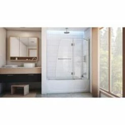 Coupon ⭐ DreamLine Aqua 48 in. Frameless Hinged Tub and Shower Door with Clear Tempered Glass in Brushed Nickel ✨ -DreamLine Sales Store Query 515