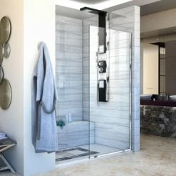 Discount 🌟 DreamLine Linea 30 in. Frameless Shower Door with Clear Tempered Glass in Polished Chrome ⭐