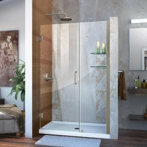 Cheap ✨ DreamLine Unidoor 47 in. Frameless Hinged Shower Door with Clear Tempered Glass in Brushed Nickel ⌛ 3 Cheap ✨ DreamLine Unidoor 47 in. Frameless Hinged Shower Door with Clear Tempered Glass in Brushed Nickel ⌛