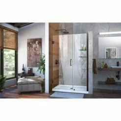 Outlet ⌛ DreamLine Unidoor 47 in. Frameless Hinged Shower Door with Clear Tempered Glass in Oil Rubbed Bronze ✨ -DreamLine Sales Store Query 653