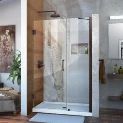 Discount ๐ฅ DreamLine Unidoor 47 in. Frameless Hinged Shower Door with Tempered Glass in Oil Rubbed Bronze ๐