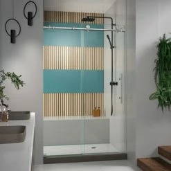 Outlet 🔔 DreamLine Enigma-X 76 in. Frameless Sliding Shower Door in Brushed Stainless Steel 👏