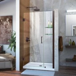 Promo 🥰 DreamLine Unidoor 40 in. Frameless Hinged Shower Door with Clear Glass in Oil Rubbed Bronze 🔥