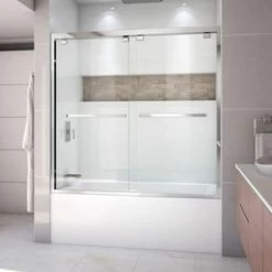 Buy ⭐ DreamLine Encore 60 in. Frameless Bypass Sliding Tub and Shower Door with Clear Glass in Polished Chrome ⭐