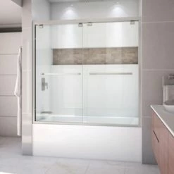 Best Pirce ⌛ DreamLine Encore 60 in. Frameless Bypass Sliding Tub and Shower Door with Clear Glass in Brushed Nickel 👍